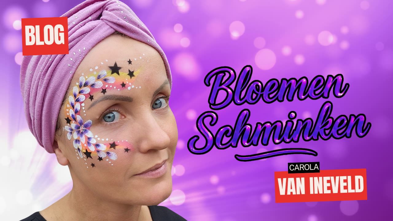 Bloemen schminken met double dip techniek, ontwerp door Carola van Ineveld, verkrijgbaar bij SchminkenGrime.nl