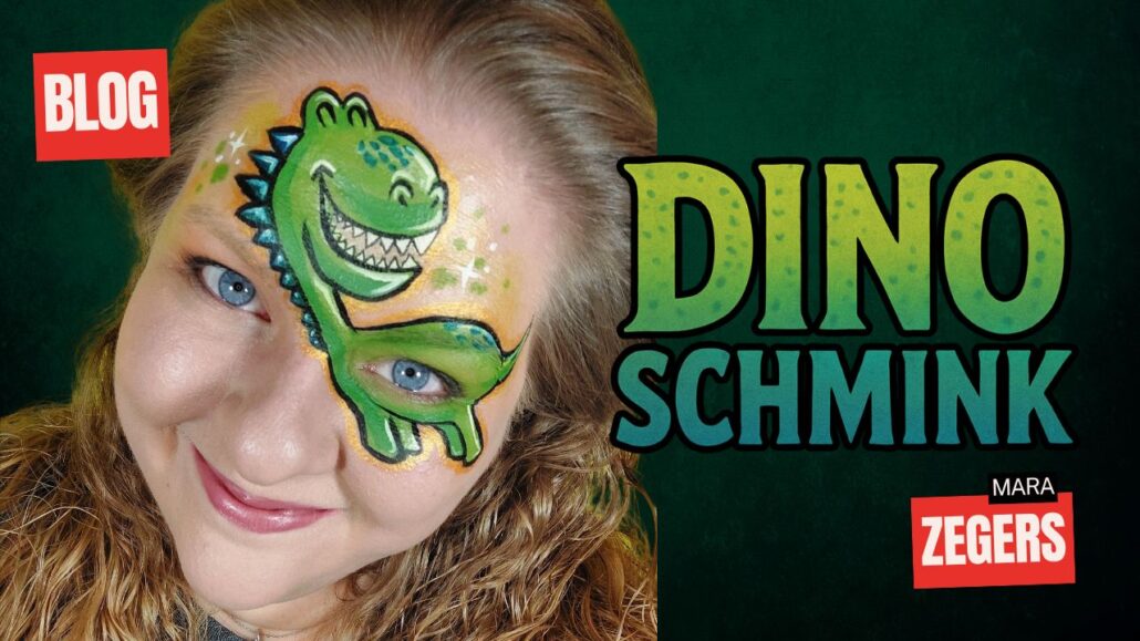 Dino schmink voorbeeld bij kinderschmink, ontworpen door Mara Zegers – stap voor stap te zien op SchminkenGrime.nl