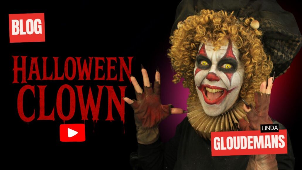 Enge clown schmink voor Halloween, stap voor stap gemaakt door Linda Gloudemans, verkrijgbaar bij SchminkenGrime.nl
