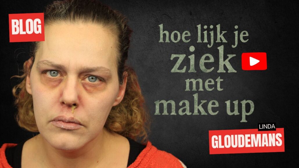 zieke look met make-up – flu effect make-up met wallen, rode neus en snot, gemaakt door Linda Gloudemans, verkrijgbaar bij SchminkenGrime.nl