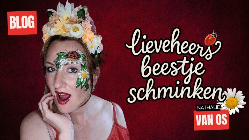 Lieveheersbeestje schminken met bloemen, voorbeeld door Nathalie van Os – verkrijgbaar bij SchminkenGrime.nl