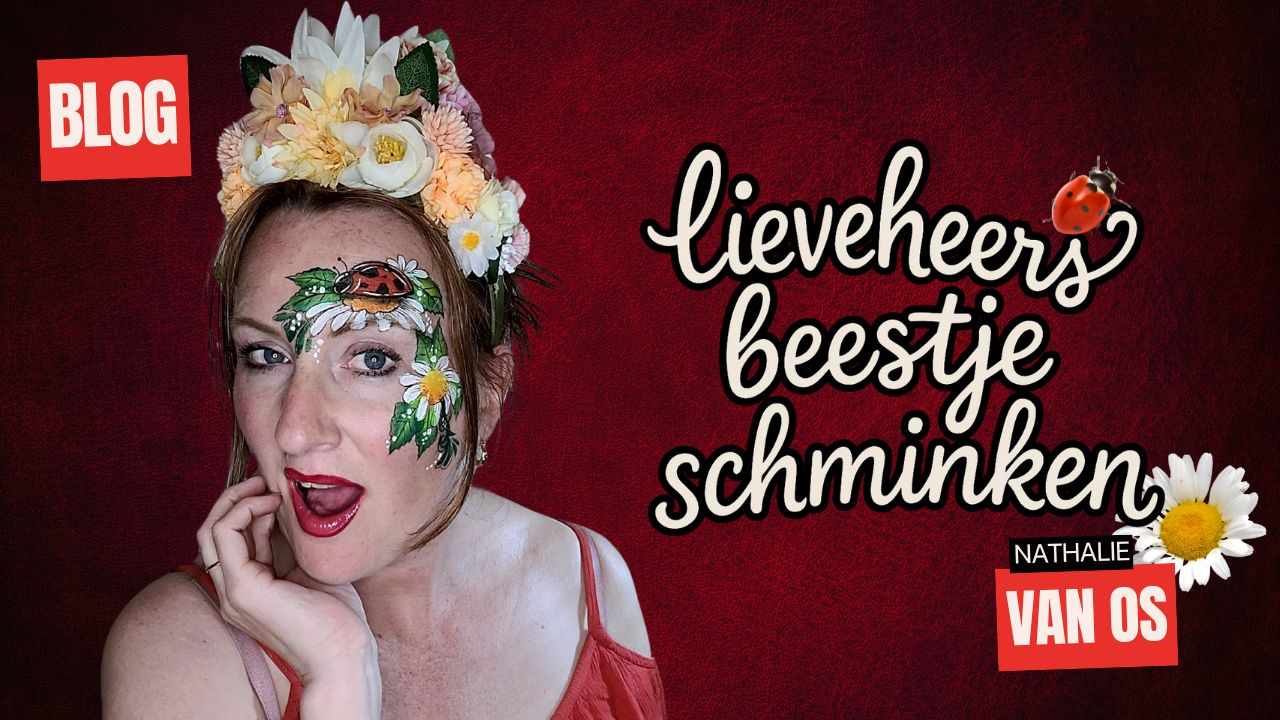 Lieveheersbeestje schminken met bloemen, voorbeeld door Nathalie van Os – verkrijgbaar bij SchminkenGrime.nl