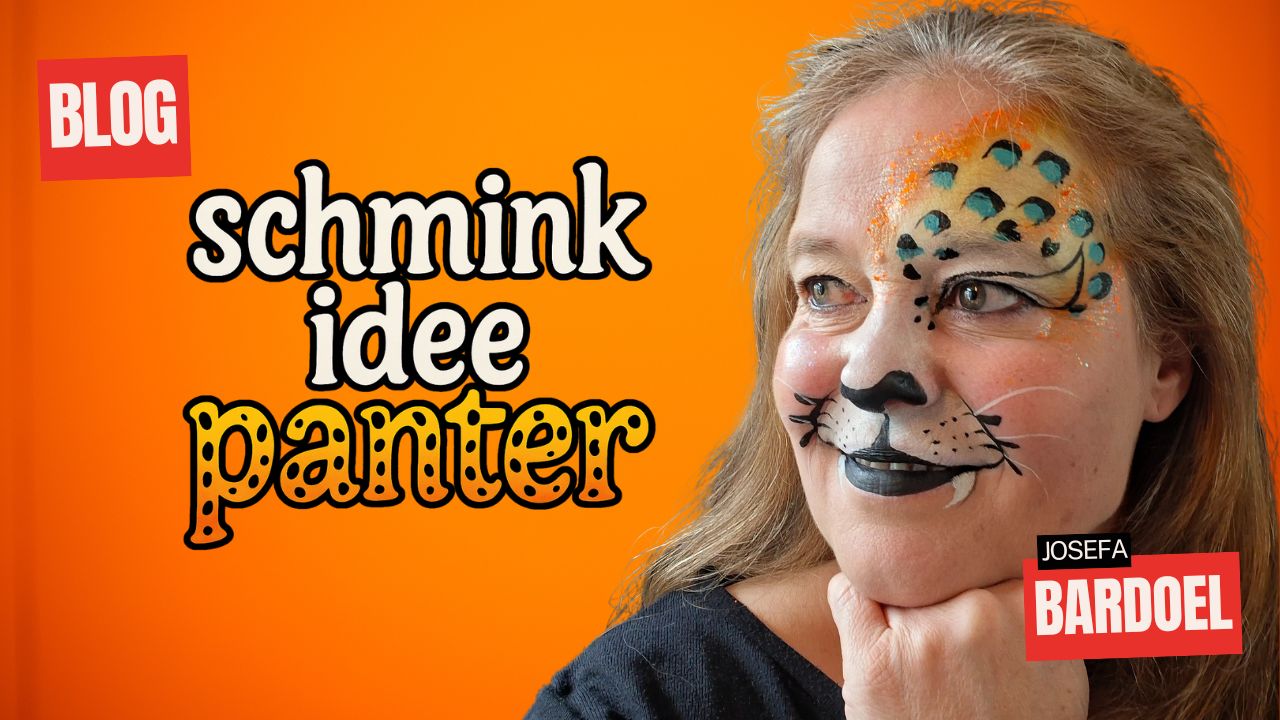 Panter schmink voorbeeld met glitter en katachtige details, ontworpen door Josefa Bardoel – verkrijgbaar bij SchminkenGrime.nl
