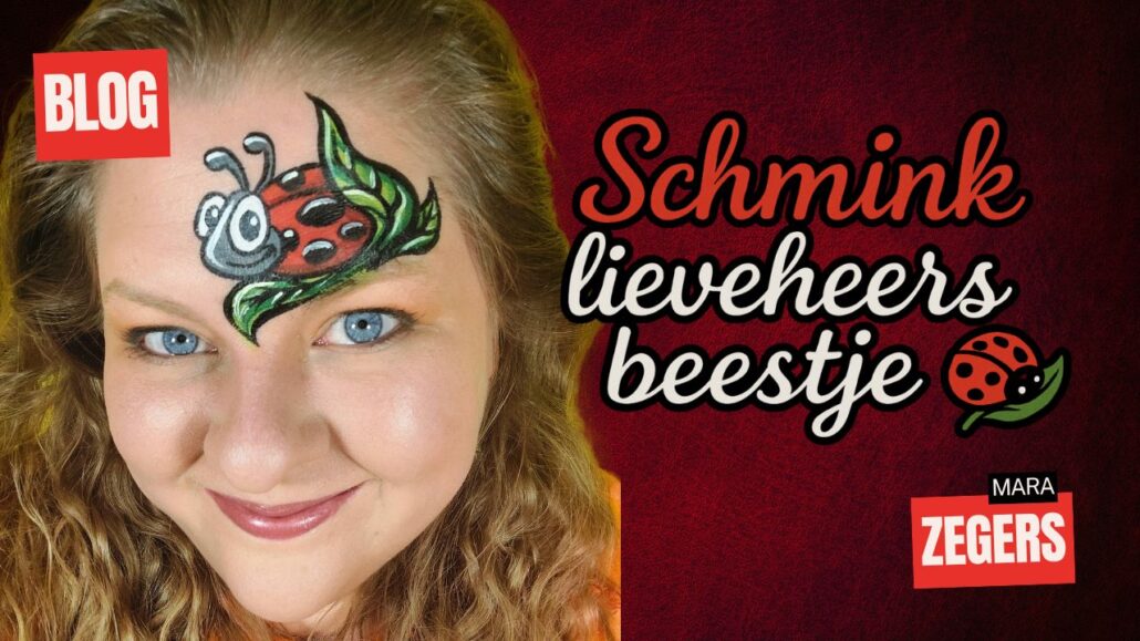 Schmink lieveheersbeestje voorbeeld op voorhoofd, ontwerp door Mara Zegers – verkrijgbaar bij SchminkenGrime.nl
