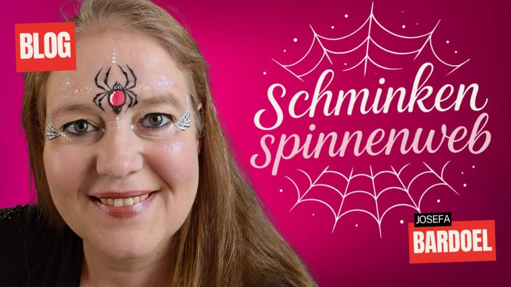 Spinnenweb schmink rond het oog, voorbeeld van schminken spinnenweb, verkrijgbaar bij SchminkenGrime.nl
