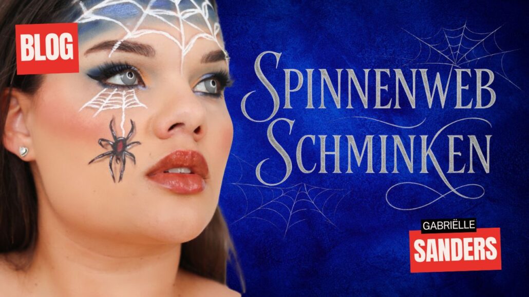 Spinnenweb schminken voorbeeld met 3D spin, Gabriëlle Sanders look – verkrijgbaar bij SchminkenGrime.nl