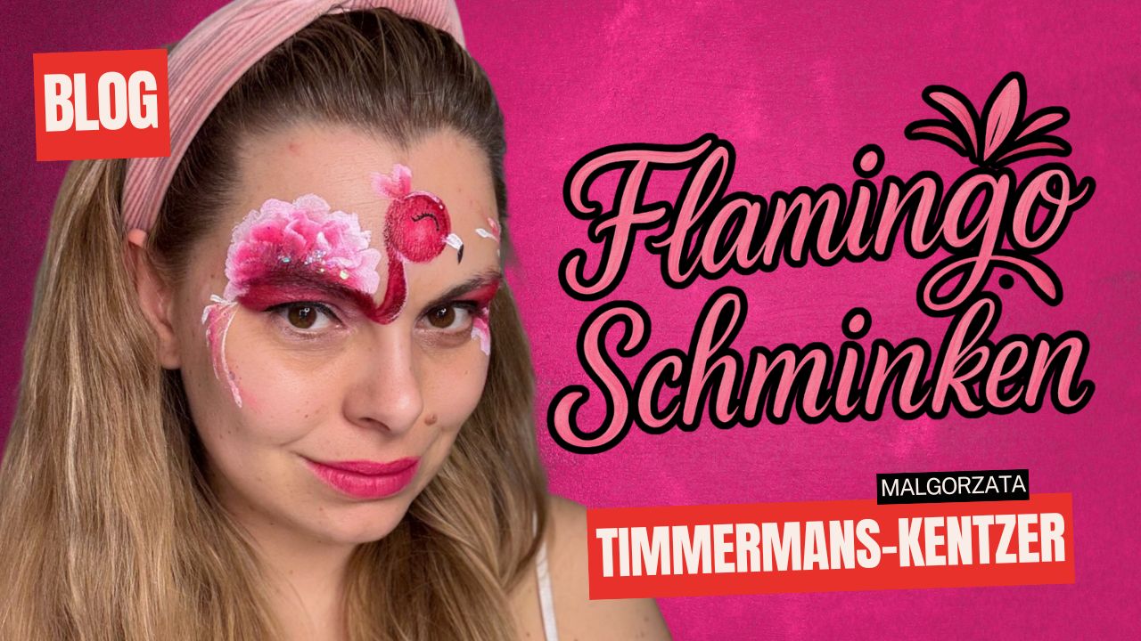 Flamingo schminken design met bloemen, geschminkt door Malgorzata, verkrijgbaar bij SchminkenGrime.nl