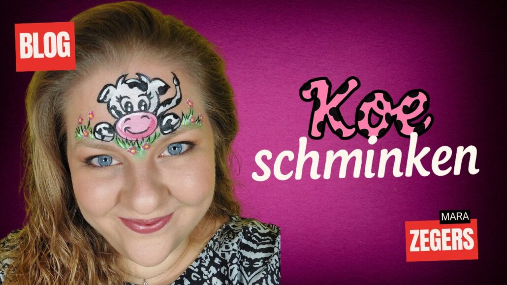Koe schminken voorbeeld met vrolijke facepaint, inclusief stap-voor-stap uitleg – verkrijgbaar bij SchminkenGrime.nl