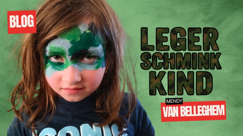 Leger schmink kind met camouflage look, voorbeeld van Mendy, verkrijgbaar bij SchminkenGrime.nl