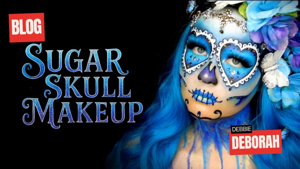 Sugar Skull Makeup in blauw en paars met bloemen, te zien op SchminkenGrime.nl