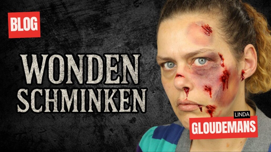 Wonden schminken voorbeeld met beat up make-up, gemaakt door Linda, verkrijgbaar bij SchminkenGrime.nl