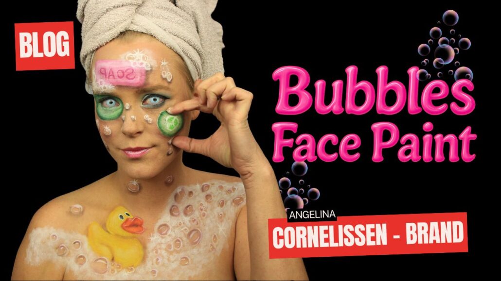 Bubbles Face Paint met schuim, badeend en komkommers, voorbeeld van creatieve schmink, verkrijgbaar bij SchminkenGrime.nl