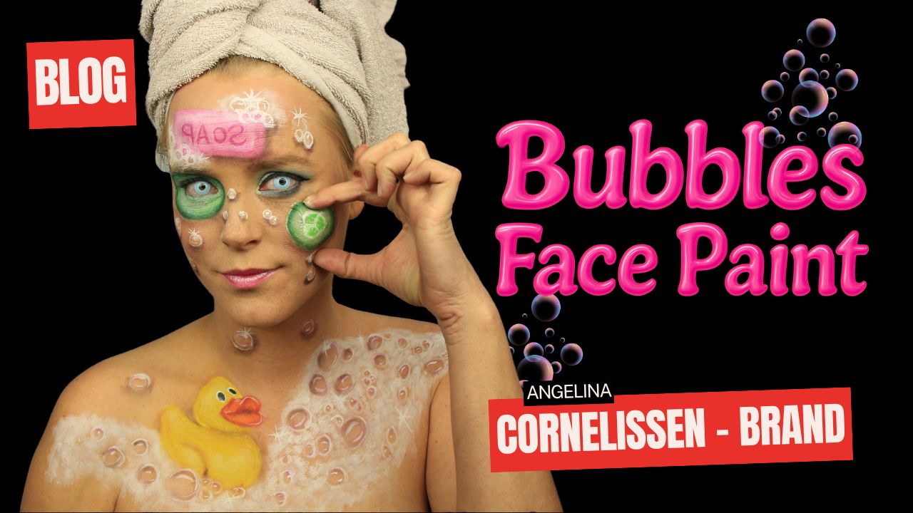 Bubbles Face Paint met schuim, badeend en komkommers, voorbeeld van creatieve schmink, verkrijgbaar bij SchminkenGrime.nl