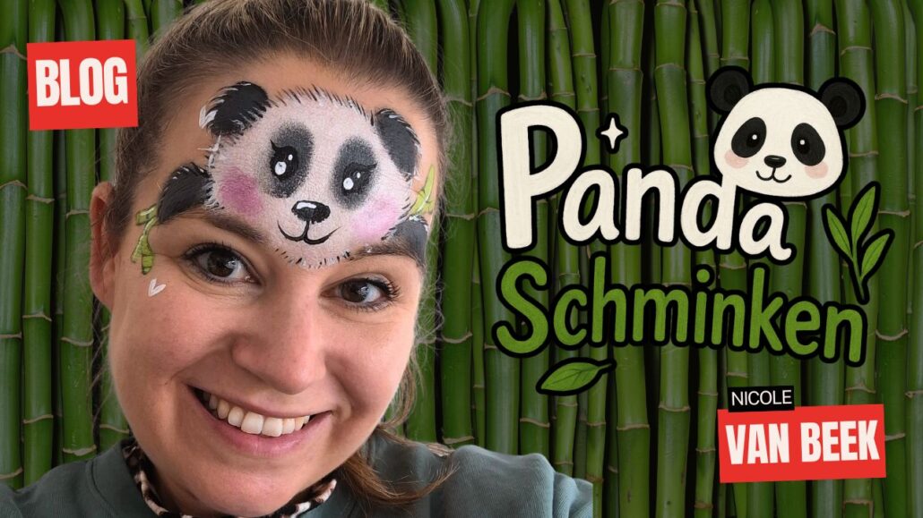 Panda schminken voorbeeld, vrolijk ontwerp voor kinderen, verkrijgbaar bij SchminkenGrime.nl
