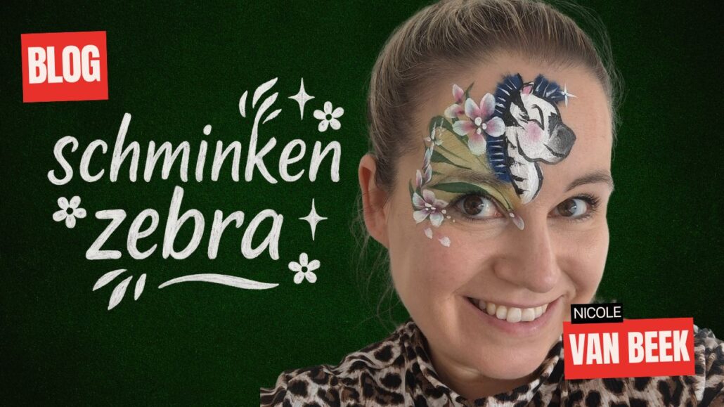 Zebra schminken met bloemen, voorbeeld van Nicole van Beek, verkrijgbaar bij SchminkenGrime.nl