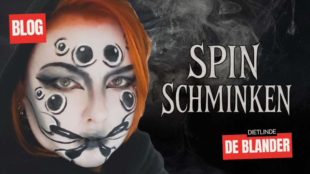 Spin schminken met meerdere ogen, Halloween make-up ontwerp door Dietlinde de Blander, verkrijgbaar bij SchminkenGrime.nl