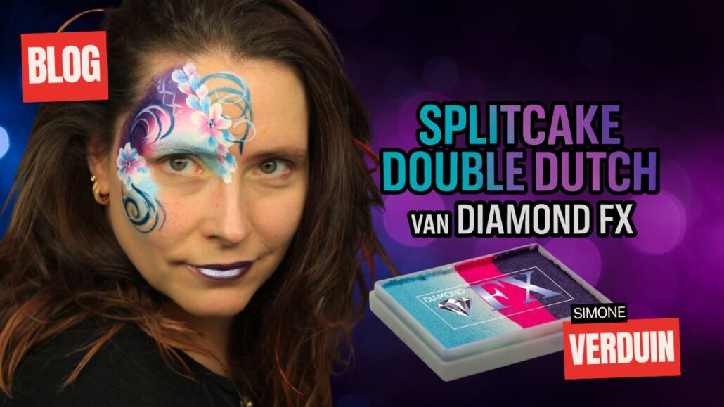 Splitcake Double Dutch schmink voorbeeld met Simone Verduin, verkrijgbaar bij SchminkenGrime.nl