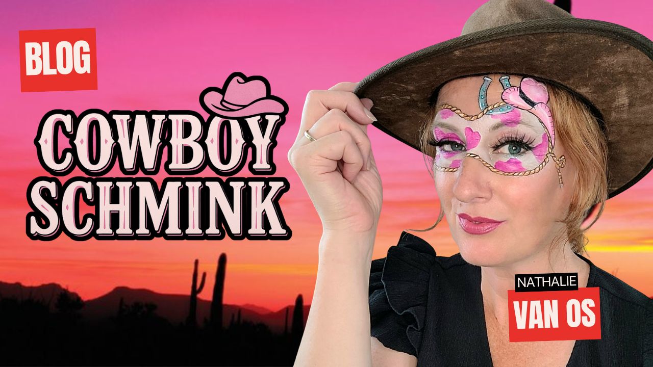 Cowboy schmink masker voor meiden met lasso, hoed en hoefijzer, stap voor stap uitgelegd, verkrijgbaar bij SchminkenGrime.nl