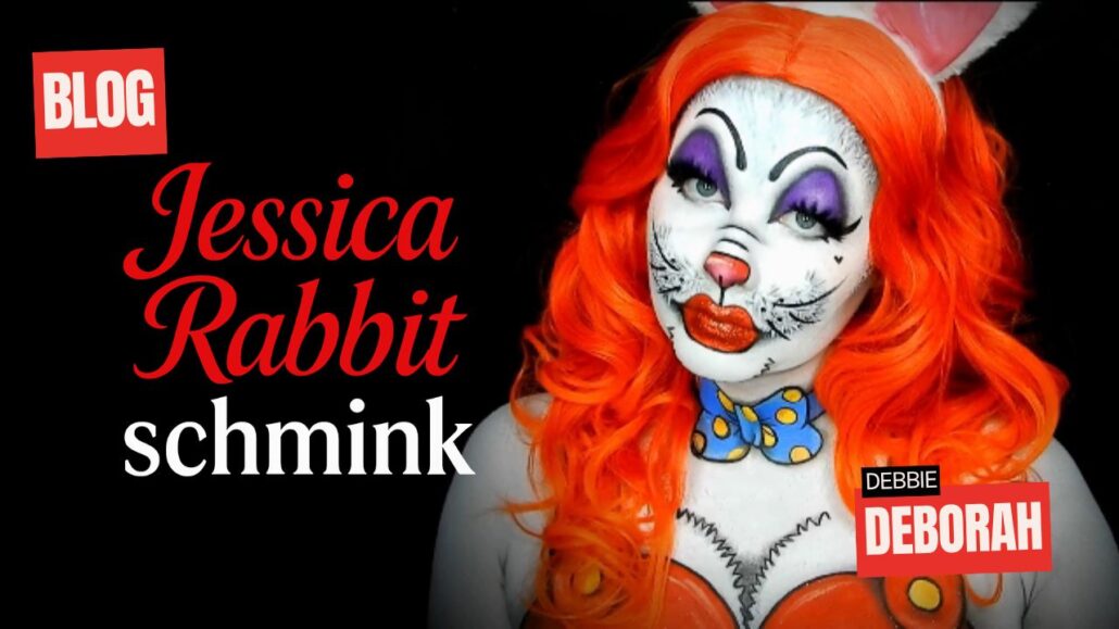 Jessica Rabbit schmink look met face paint en cosplay details, stap voor stap inspiratie – verkrijgbaar bij SchminkenGrime.nl