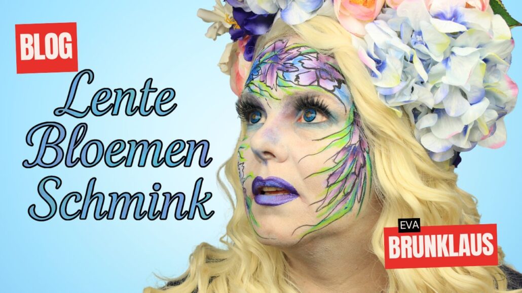 Lente bloemen schmink met One Stroke techniek, kleurrijk schmink voorbeeld door Eva Brunklaus, verkrijgbaar bij SchminkenGrime.nl