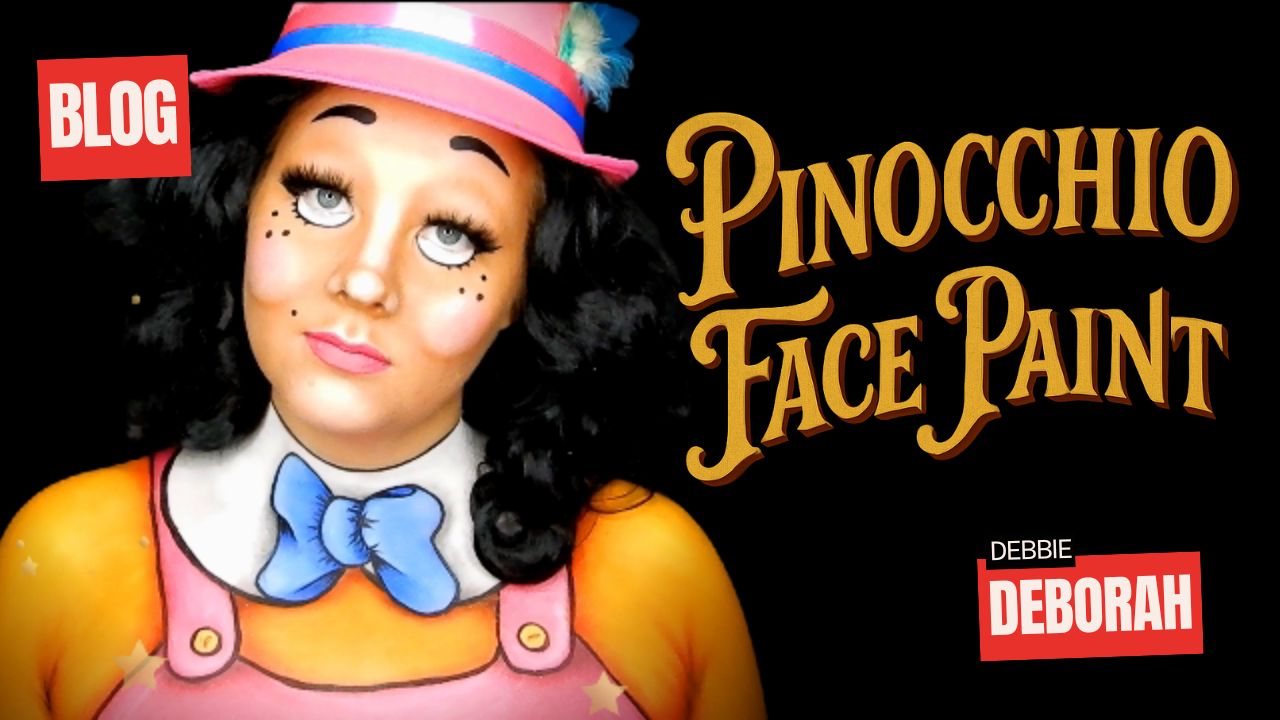 Pinocchio face paint look met schmink en bodypaint, verkrijgbaar bij SchminkenGrime.nl
