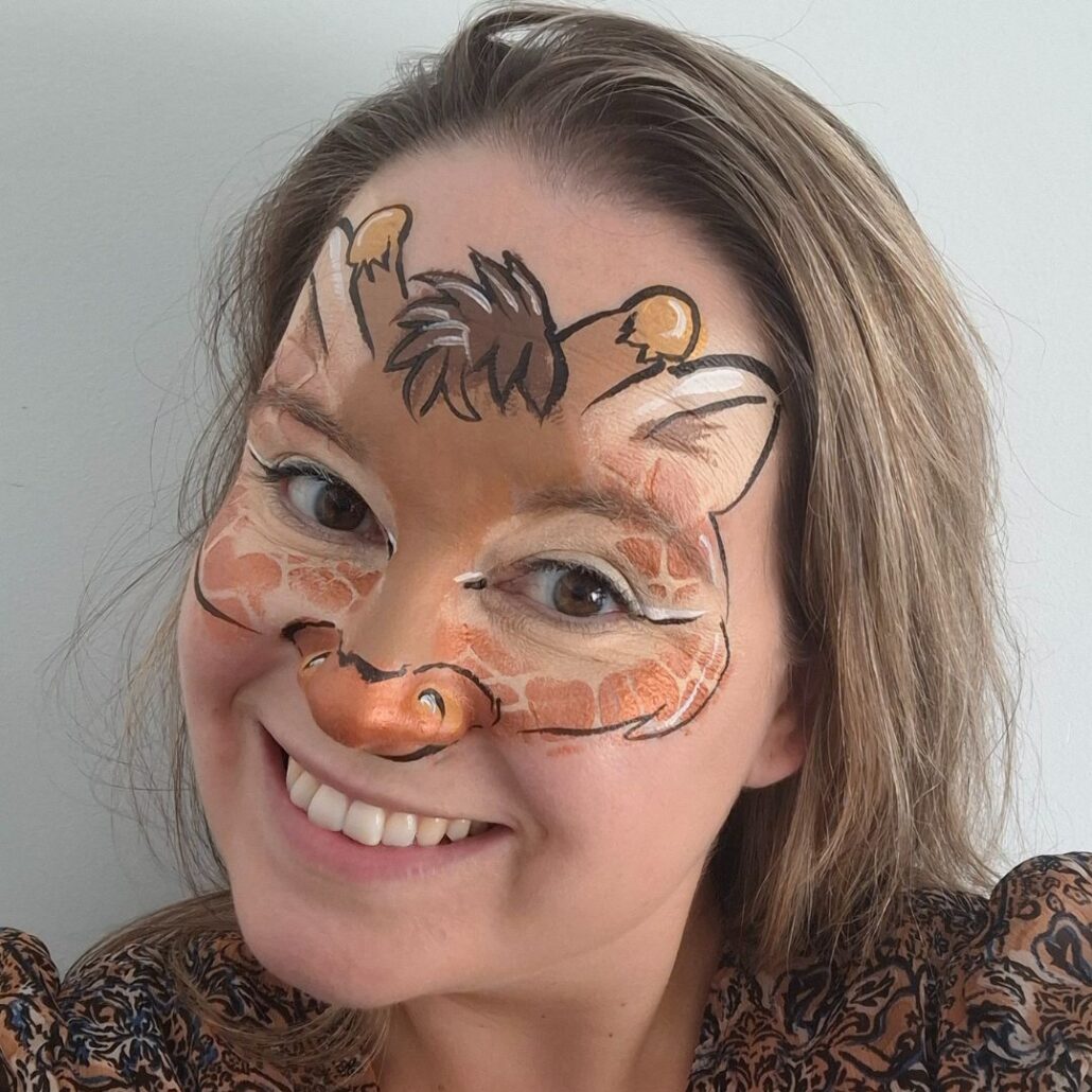 Schmink Giraffe dieren schmink voorbeeld voor kinderfeestjes, verkrijgbaar bij SchminkenGrime.nl