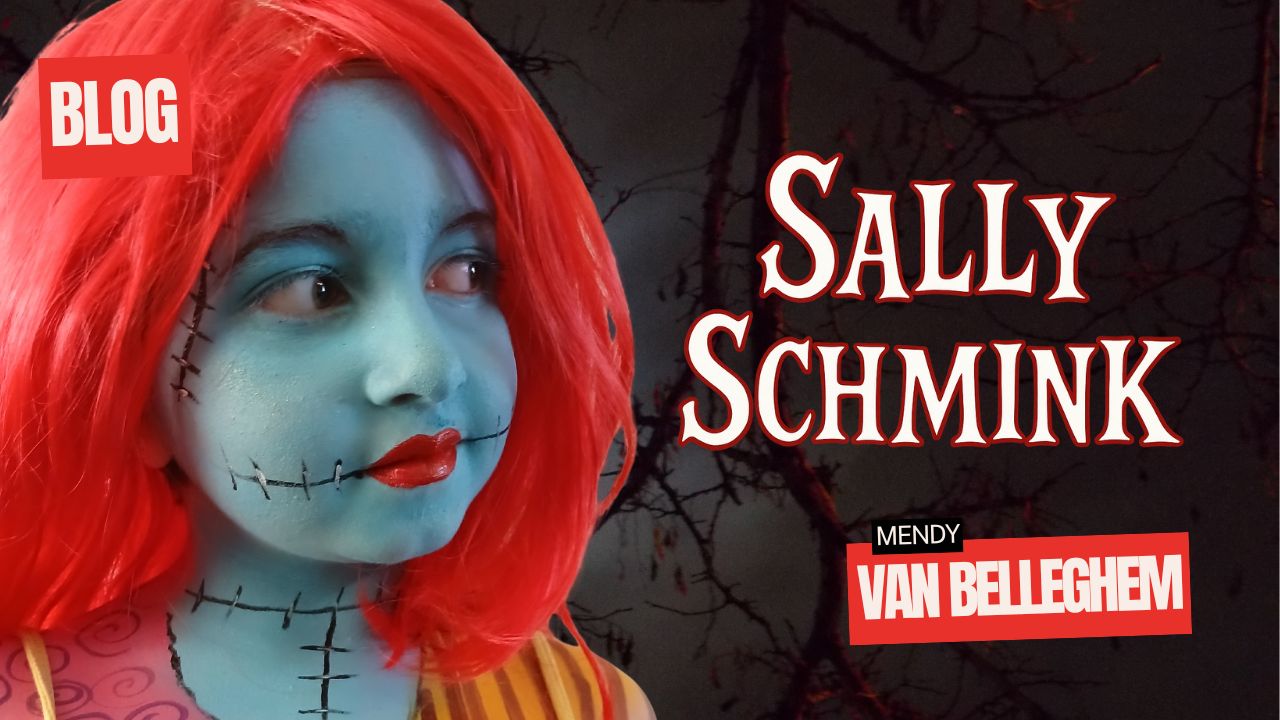 Sally schmink voorbeeld Halloween look uit The Nightmare Before Christmas, stap voor stap uitgelegd door Mendy, verkrijgbaar bij SchminkenGrime.nl
