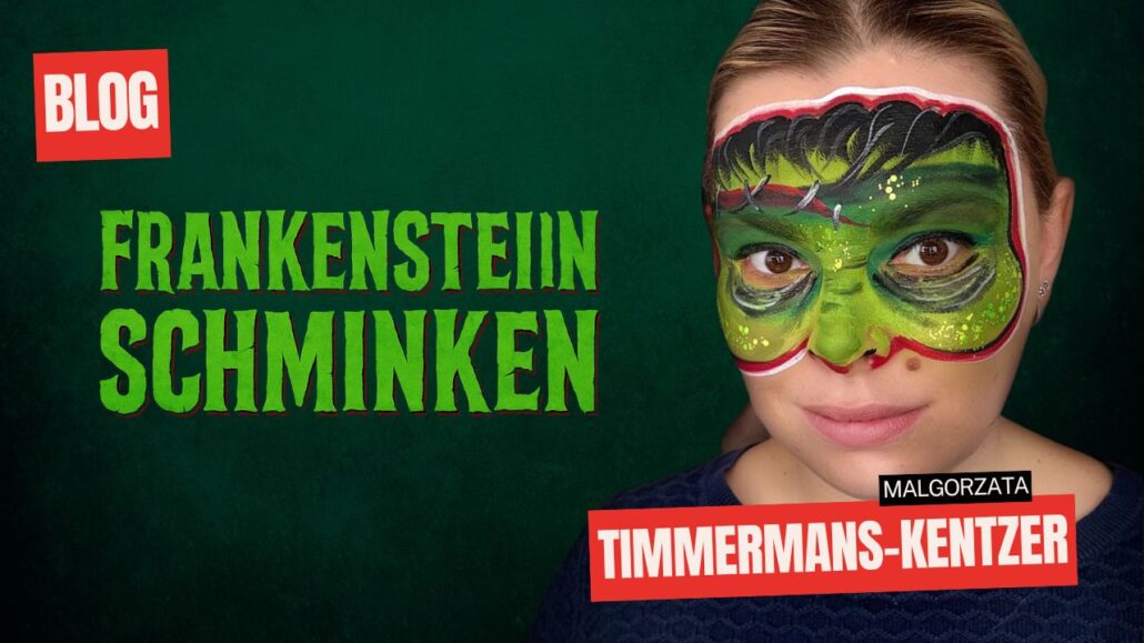 Frankenstein schminken voorbeeld voor Halloween, stap voor stap gedaan door SchminkenGrime.nl