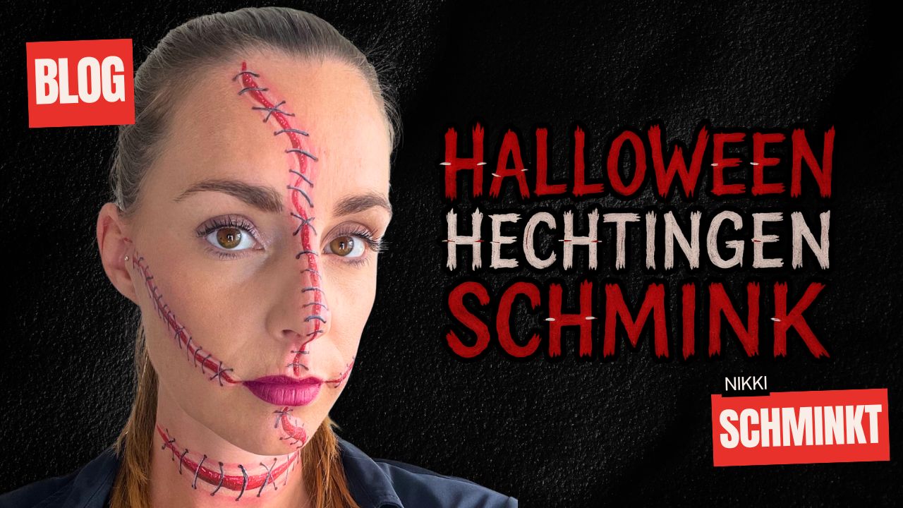 Halloween hechtingen schmink voorbeeld met waterschmink, littekens en nep wonden, stap voor stap uitgelegd – verkrijgbaar bij SchminkenGrime.nl