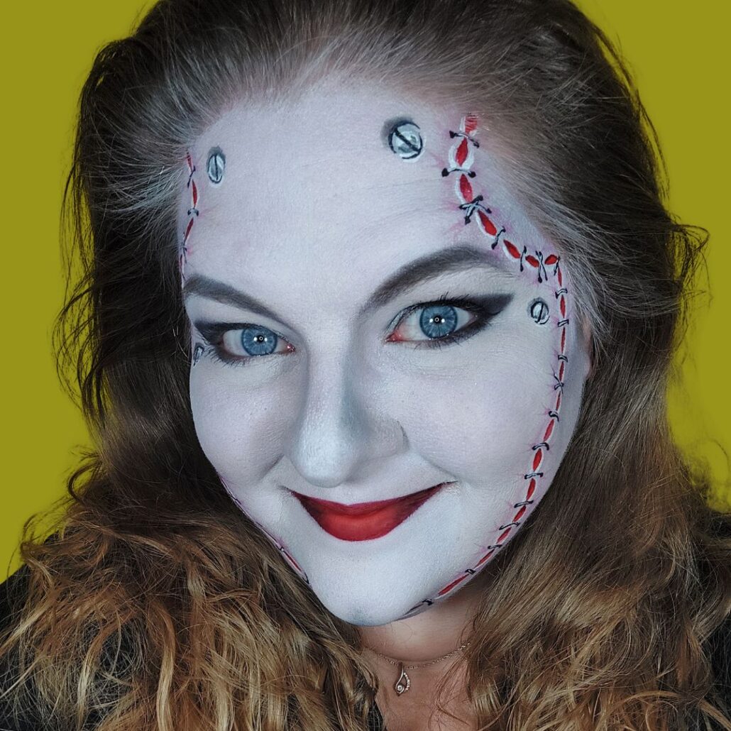 Bride of Frankenstein Halloween make-up eindresultaat – volledig geschminkte bruid – verkrijgbaar bij SchminkenGrime.nl