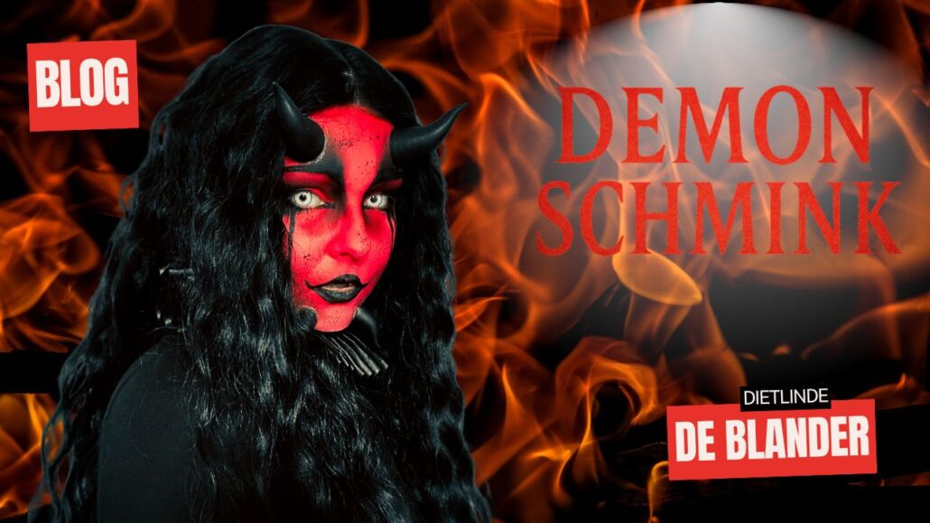 Demon schmink Halloween look met rode en zwarte make-up door Dietlinde de Blander, verkrijgbaar bij SchminkenGrime.nl