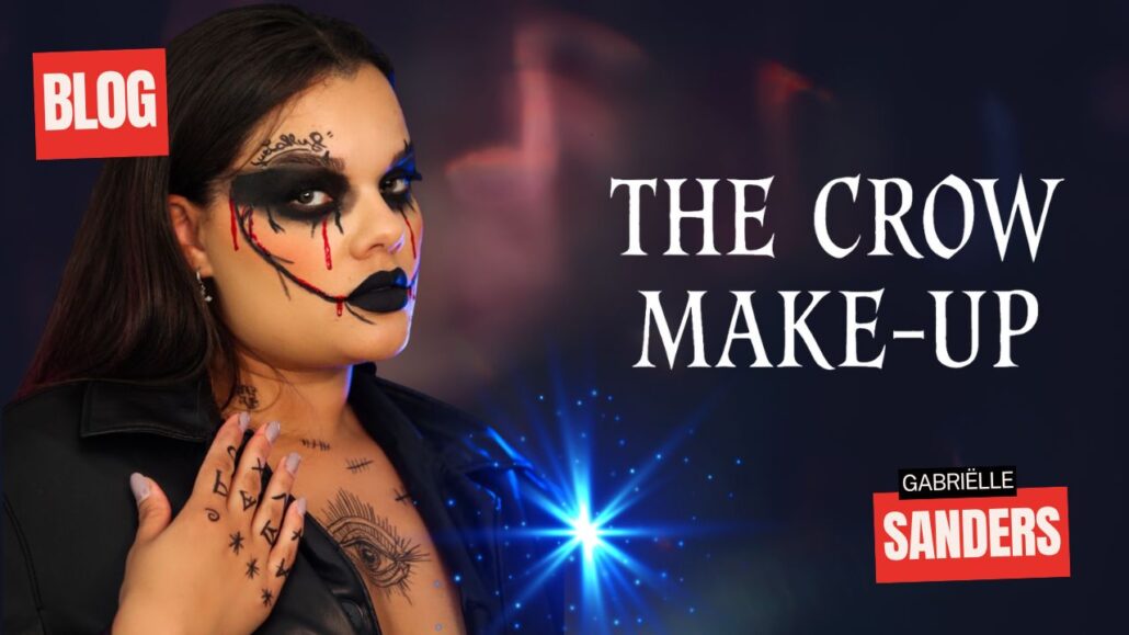 The Crow make-up Halloween look met zwarte schmink, bloeddetails en tattoos geïnspireerd op Bill Skarsgård, verkrijgbaar bij SchminkenGrime.nl