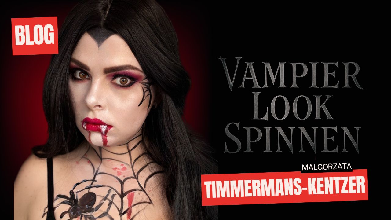 Vampier look met spinnen schmink voorbeeld – Halloween make-up inspiratie van Malgorzata Timmermans-Kentzer, verkrijgbaar bij SchminkenGrime.nl