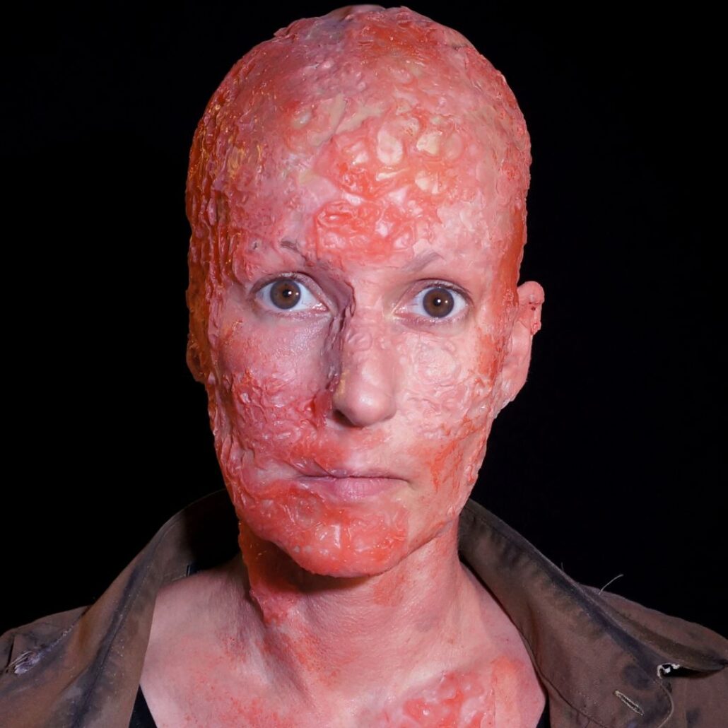 Realistische SFX zombie make-up met Prosaide en Sculpt Gel, verkrijgbaar bij SchminkenGrime.nl
