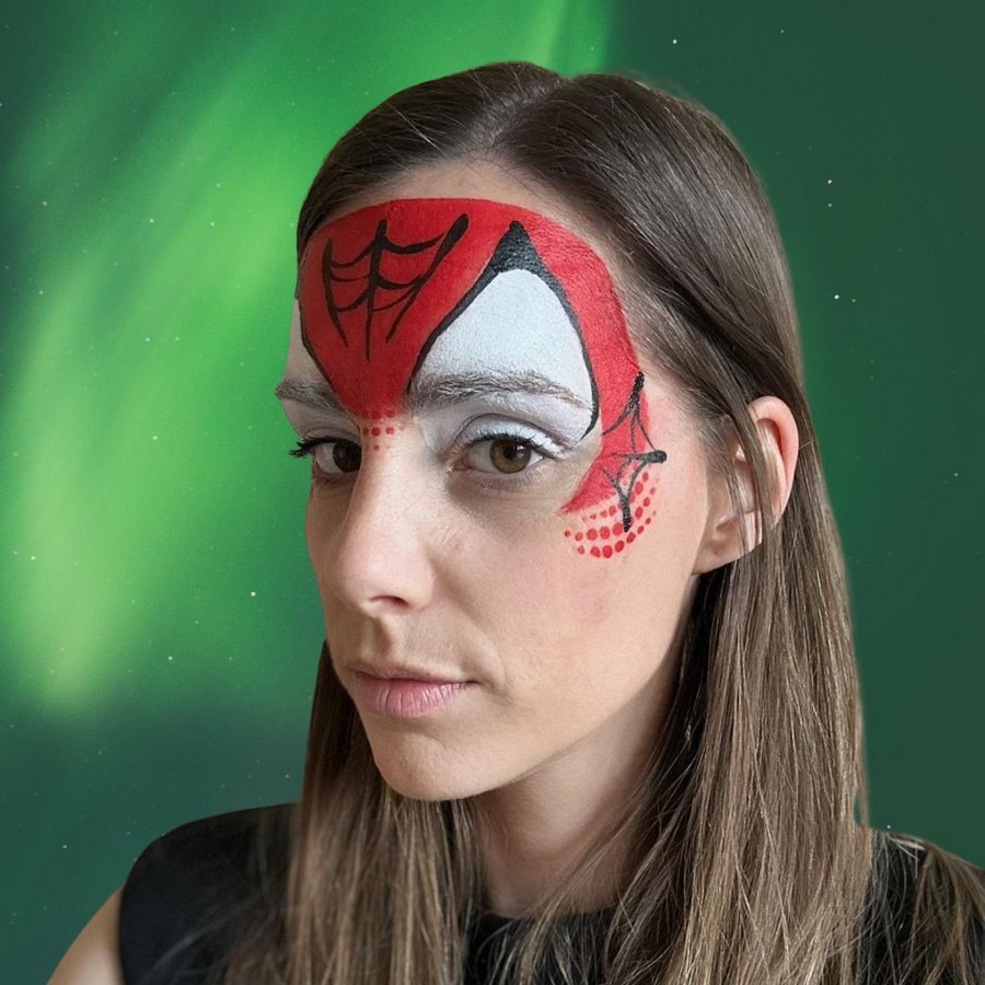 spinnenweb lijnen verder uitgewerkt spiderman schminken gezicht verkrijgbaar bij SchminkenGrime.nl