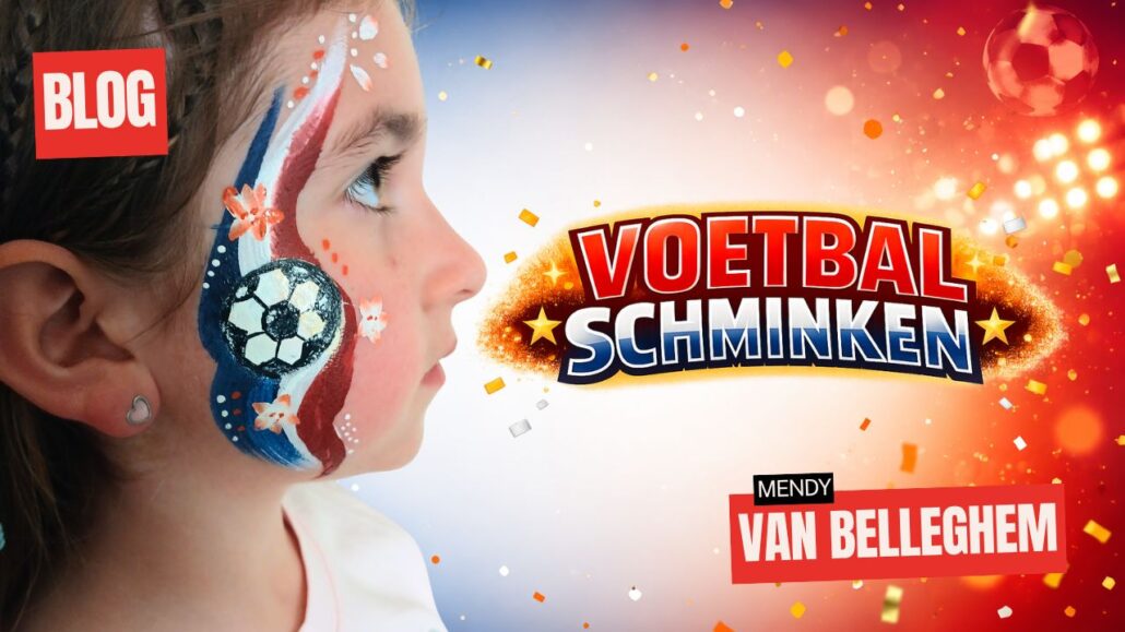 Voetbal supporter schminken in 6 stappen: rood-wit-blauw ontwerp voor WK en EK, verkrijgbaar bij SchminkenGrime.nl