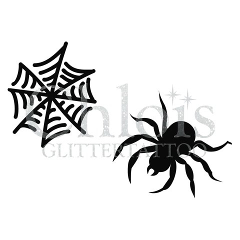 Chloïs Glittertattoo Sjabloon Spider & Web (Duo Stencil, 5 stuks)