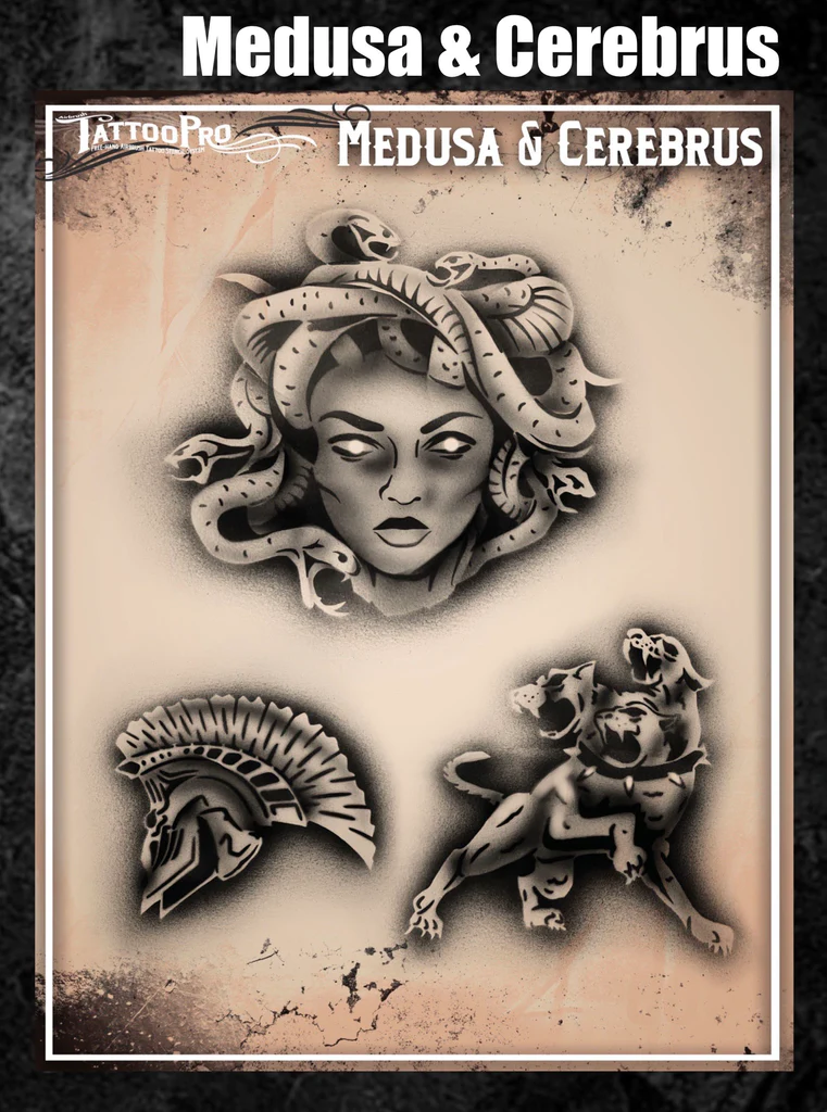 Wiser's Airbrush TattooPro Stencil – Medusa & Cerebrus