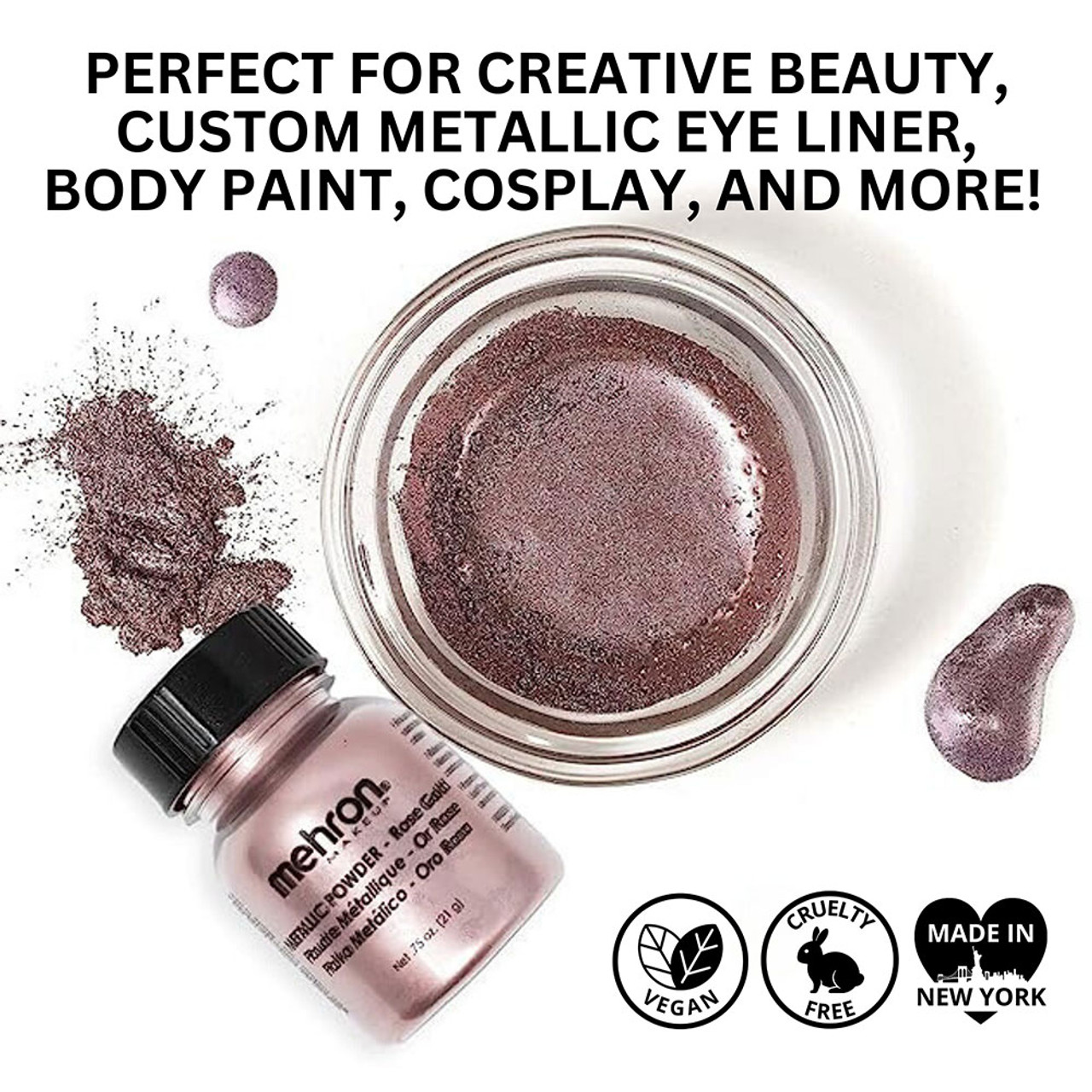 Mehron Metallic Powder Rose Gold kopen bij SchminkenGrime.nl – voor eyeliner, bodypaint en meer Mehron Metallic Powder Rose Gold – poeder, mengsel en vloeibare vorm