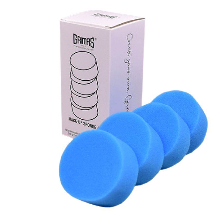 Set van 4 Grimas make-up sponzen voor gelijkmatige schminkapplicatie, verkrijgbaar bij SchminkenGrime.nl