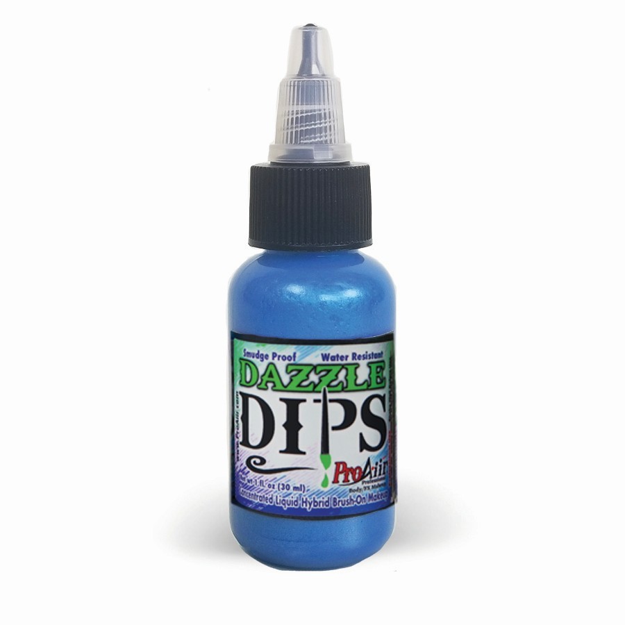 ProAiir Dazzle Dips Blue 30ml flesje, metallic schmink, verkrijgbaar bij SchminkenGrime.nl
