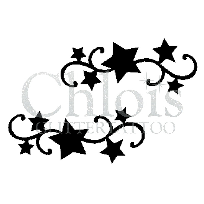 Chloïs Glittertattoo Sjabloon Curly Stars (Duo Stencil, 5 stuks)