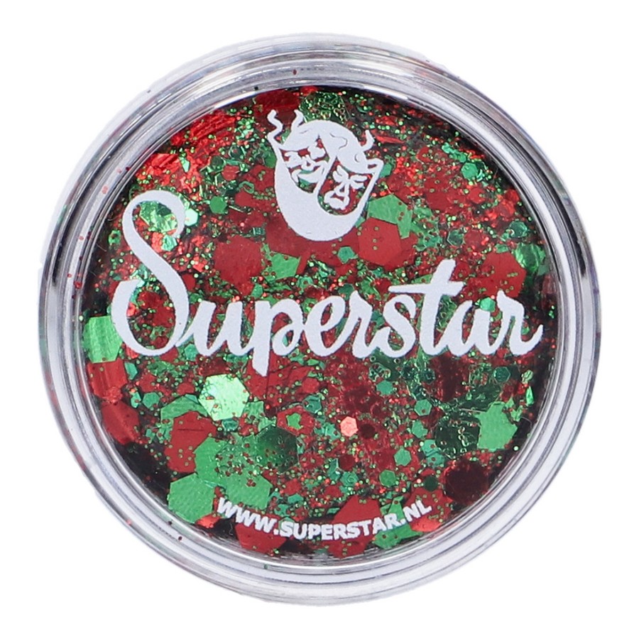 Superstar Chunky Glitter Cream Red Green Kaaiendonk detail van glittermix, verkrijgbaar bij SchminkenGrime.nl