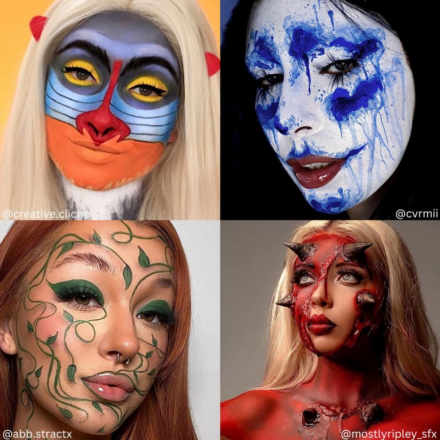 Voorbeelden van looks met Mehron Paradise Basic Palette | SchminkenGrime.nl Voorbeelden van facepaint en SFX looks gemaakt met het Mehron Paradise Basic Palette, verkrijgbaar bij SchminkenGrime.nl