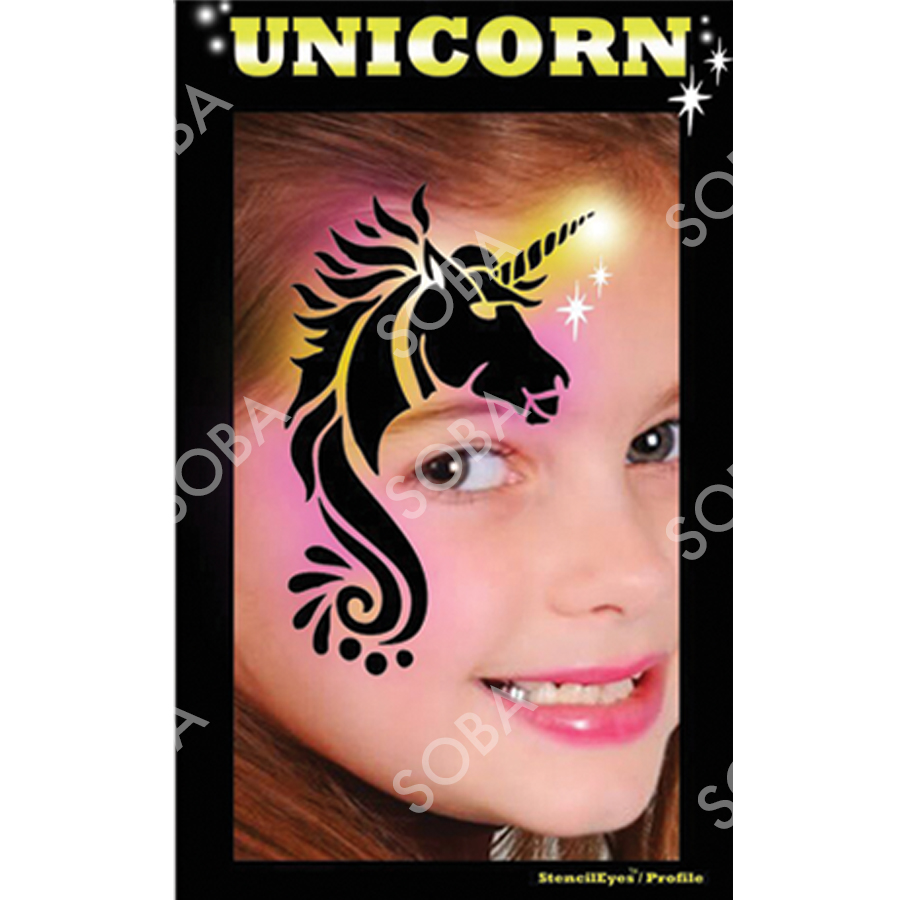 ProAiir Profile Stencil Unicorn met een sierlijke eenhoornvorm voor dromerige schminkdesigns, perfect voor fantasielooks, verkrijgbaar bij SchminkenGrime.nl