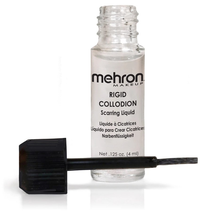 Mehron Rigid Collodion 4 ml, open flesje met het kwastje in de dop