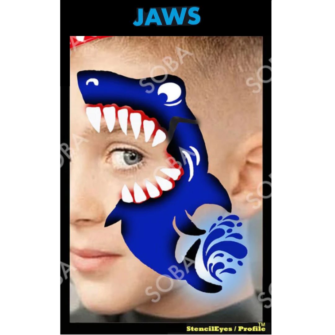 ProAiir Profile Stencil Jaws met haaienbek rond het oog, airbrush design, verkrijgbaar bij SchminkenGrime.nl