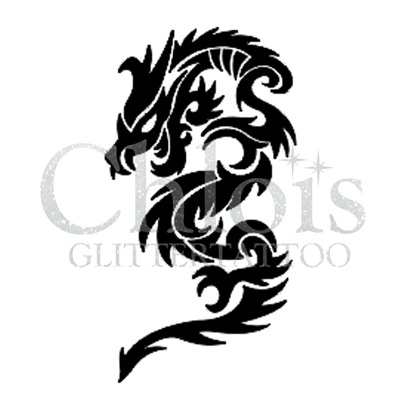 Chlois Glittertattoo Sjabloon Old Dragon 5 Stuks, set van 5 mini sjablonen met een oude draak voor glittertattoo ontwerpen, verkrijgbaar bij SchminkenGrime.nl.