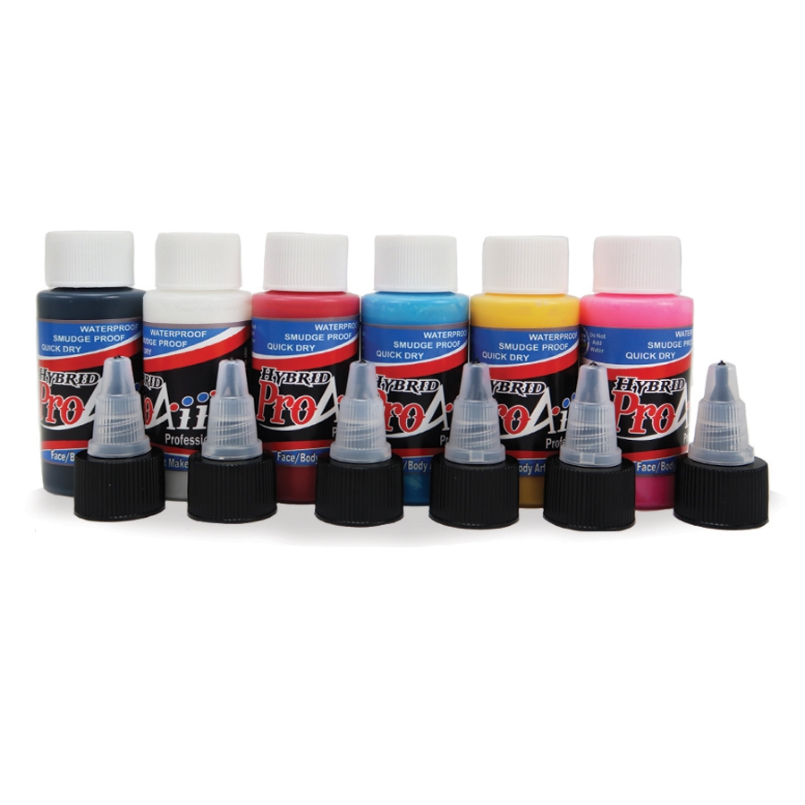 ProAiir Hybrid Colors Pack 6x30ml, kleurrijke schminkset, verkrijgbaar bij SchminkenGrime.nl Derde afbeelding van het ProAiir Hybrid Colors Pack (6x30ml), kleurrijke alcoholbased airbrush schminkset met sterke pigmentatie, verkrijgbaar bij SchminkenGrime.nl
