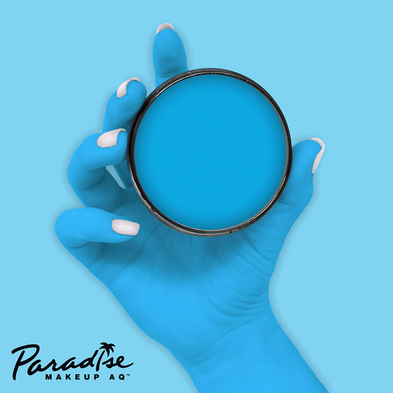 Mehron Paradise Neon UV Glow schmink in de kleur Celestial Blue (40gr), helderblauw en oplichtend onder blacklight, verkrijgbaar bij SchminkenGrime.nl